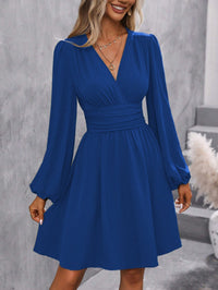 Ermelinda | Women's Puff Sleeve Elegant Wrap Dress in Blue