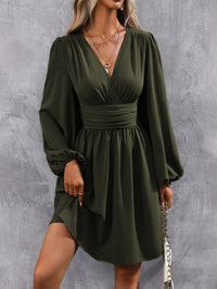 Ermelinda | Women's Puff Sleeve Elegant Wrap Dress in Olive Green