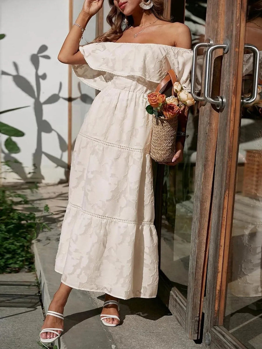 Ermengarde | Women's Off-Shoulder Tiered Wedding Guest Midi Dress