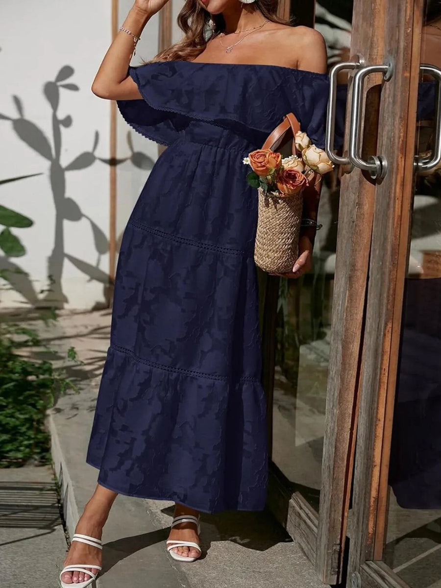 Ermengarde | Women's Off-Shoulder Tiered Wedding Guest Midi Dress