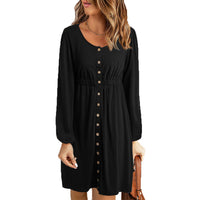 Ermentrude | Women's Elastic Waist Button-Front Dress – Casual Dress