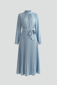Esclarmonde | Women's Pleated Mock Neck Wedding Guest Midi Dress