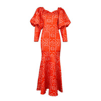 Eselde | Women's Puff Sleeve Maxi Dress in Red