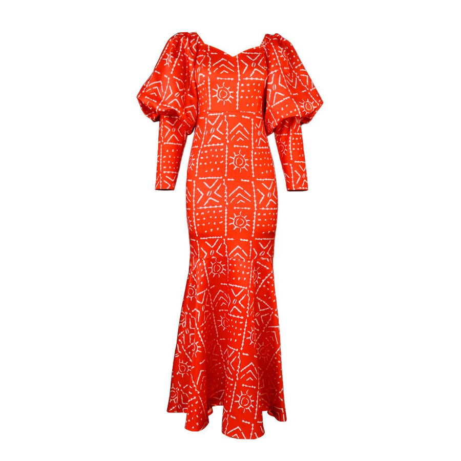 Eselde | Women's Puff Sleeve Maxi Dress in Red