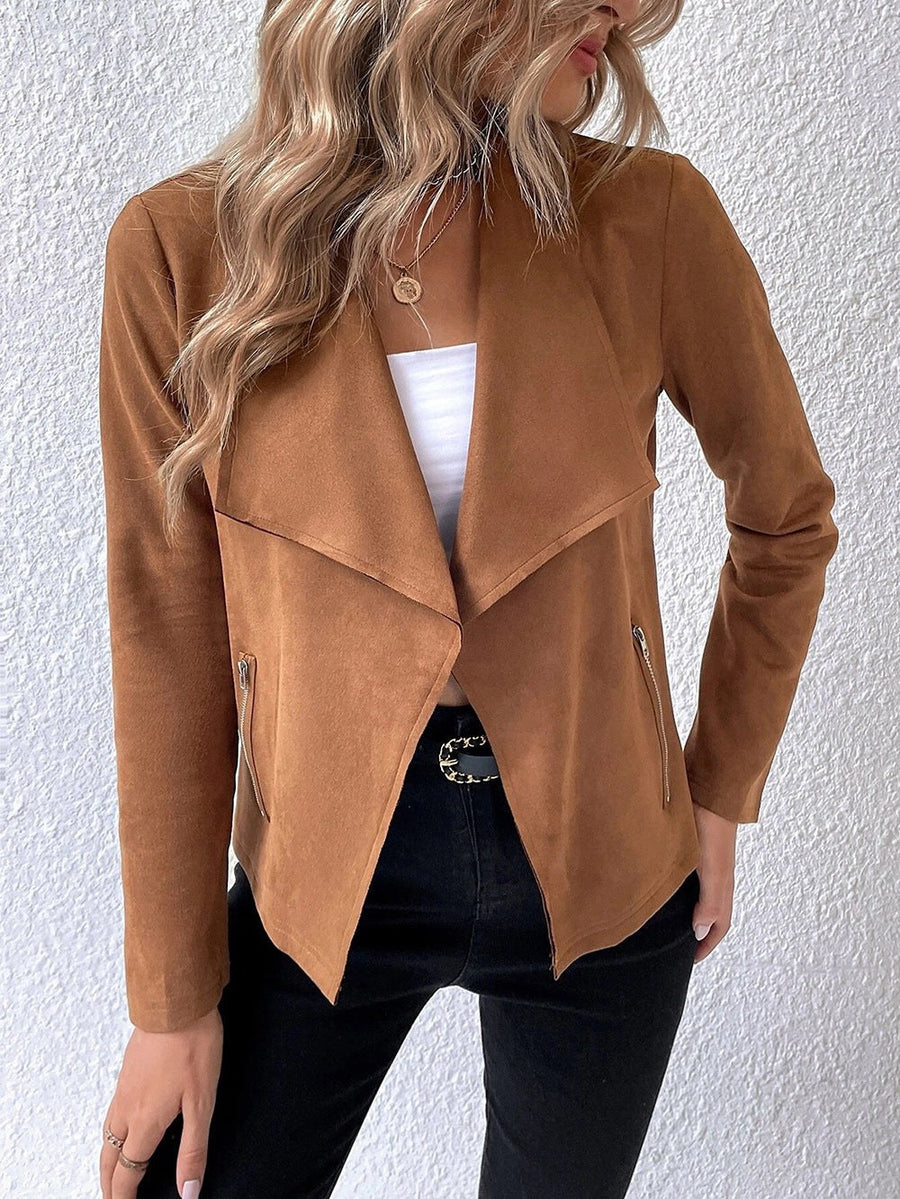 Esme | Women's Zip Asymmetric Pockets Elegant Jacket in Brown