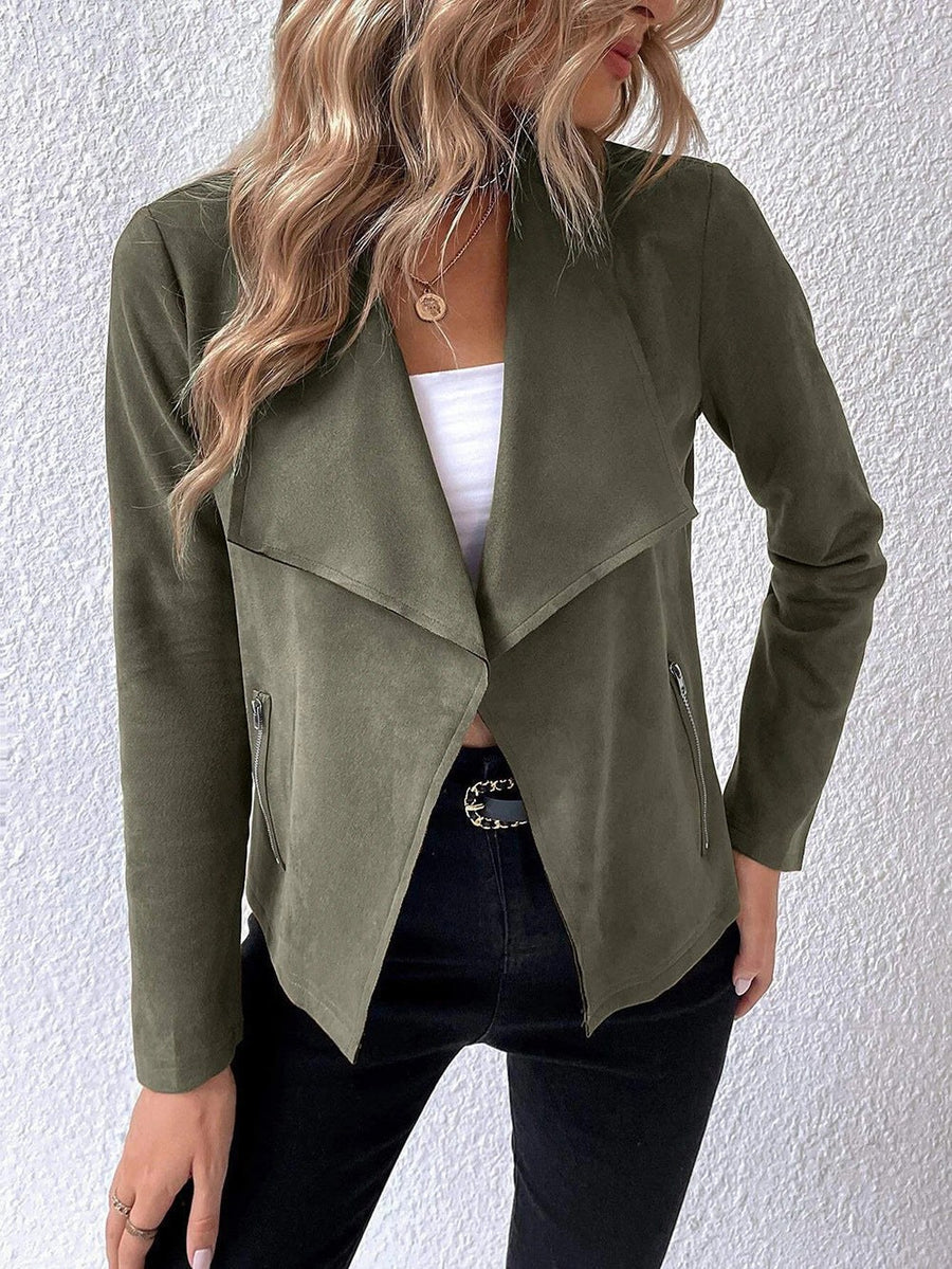 Esme | Women's Zip Asymmetric Pockets Elegant Jacket in Olive Green
