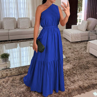 Esmeralda | Women's Waist Belt Asymmetric Belted Elegant Maxi Dress in Blue