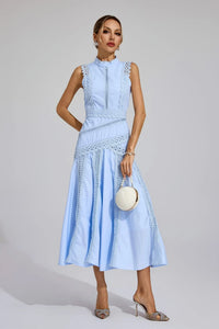 Esmeralda | Women's Sleeveless Lace Wedding Guest Midi Dress in Light Blue