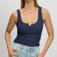 Esmeray | Women's Button-Front Top in Marine Blue