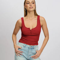 Esmeray | Women's Button-Front Top in Red
