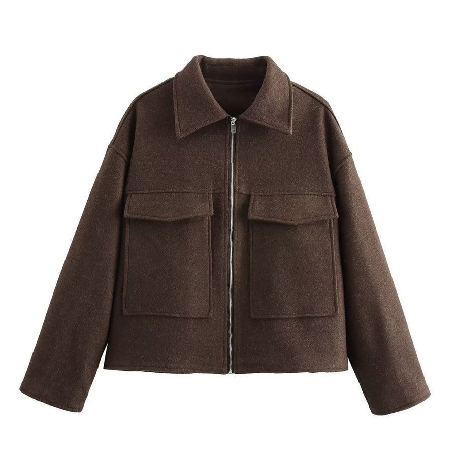 Esperanza | Women's Pockets Fleece Casual Modern Jacket in Brown