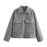 Esperanza | Women's Pockets Fleece Casual Modern Jacket in Gray