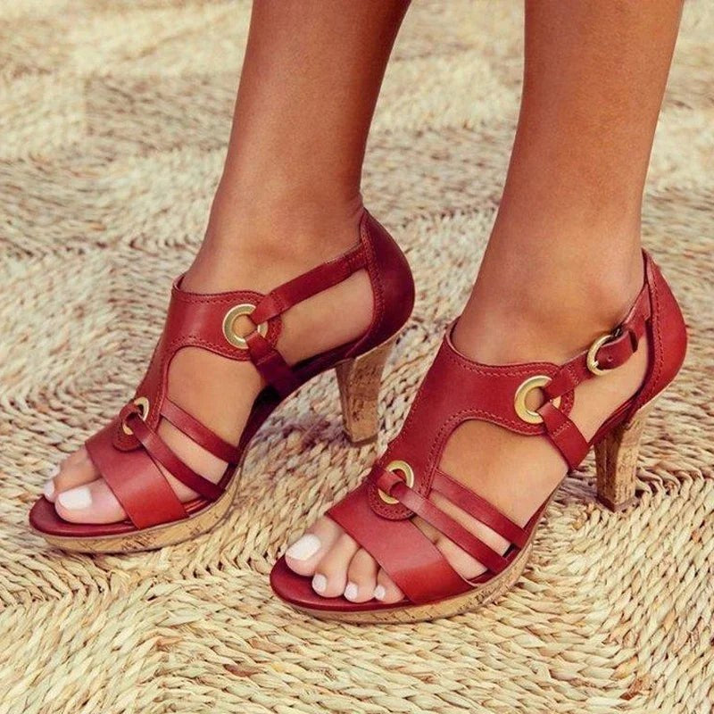 Esperanza | Women's Structured Ankle Strap Sandals in Red