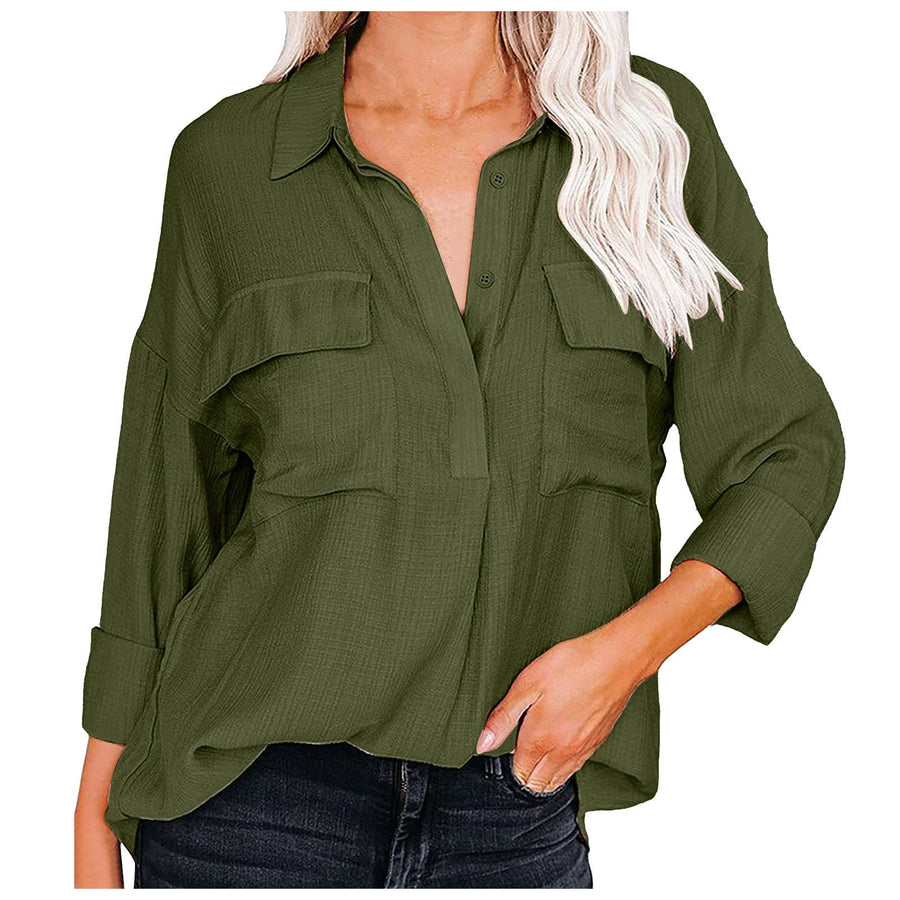 Estella | Women's Pockets Casual Blouse in Green