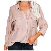 Estella | Women's Pockets Casual Blouse in Khaki
