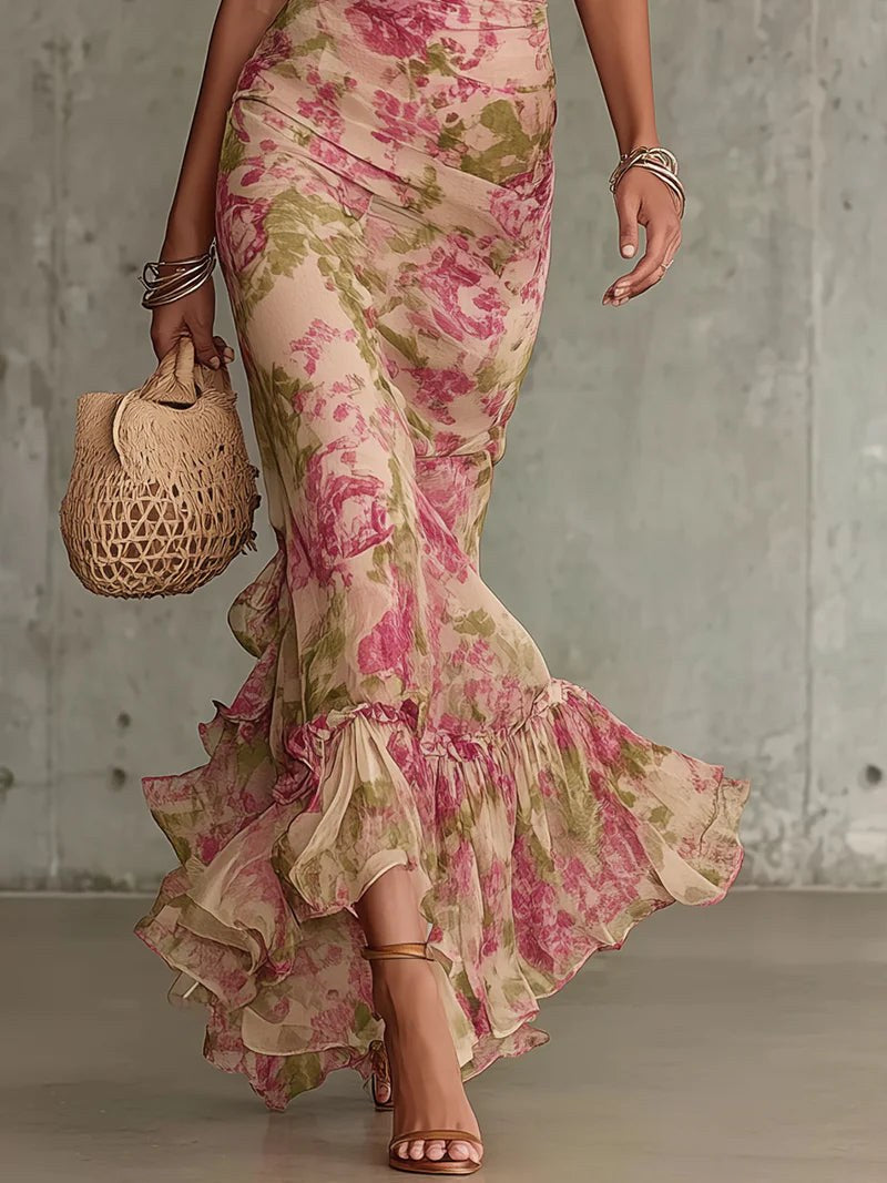 Estelle | Women's High Neck Puff Sleeve Floral Maxi Dress