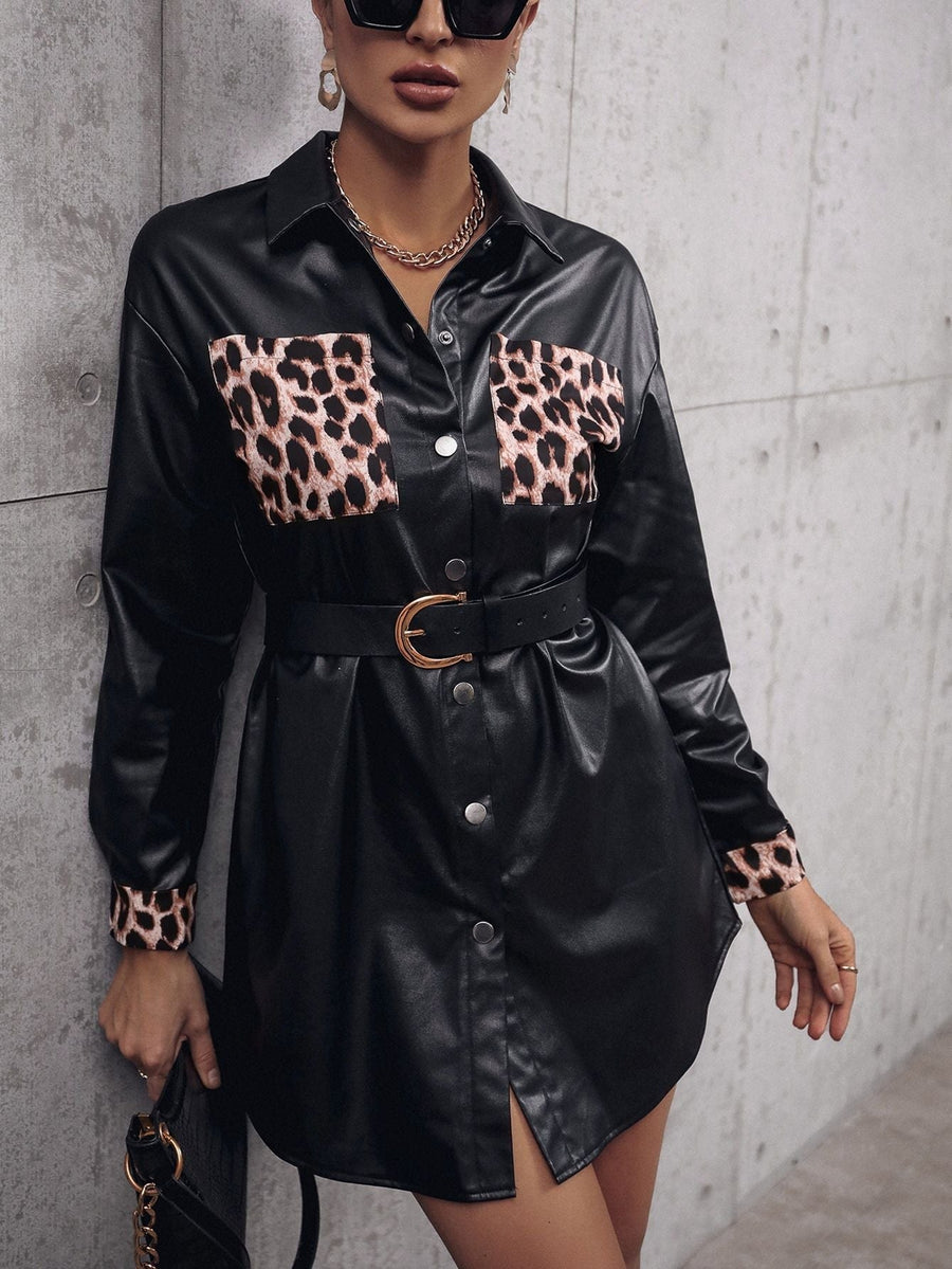 Ethelburga | Women's Belted Shirt Dress in Black