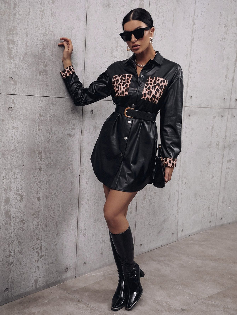 Ethelburga | Women's Belted Shirt Dress in Black