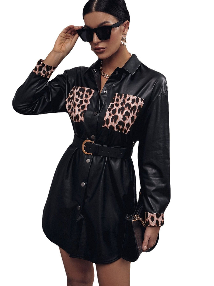 Ethelburga | Women's Belted Shirt Dress in Black