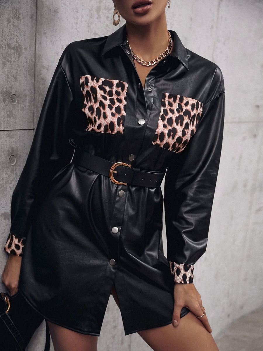 Ethelburga | Women's Belted Shirt Dress in Black