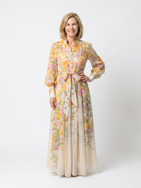 Etheldred | Women's Long Sleeve Floral Maxi Dress in Yellow