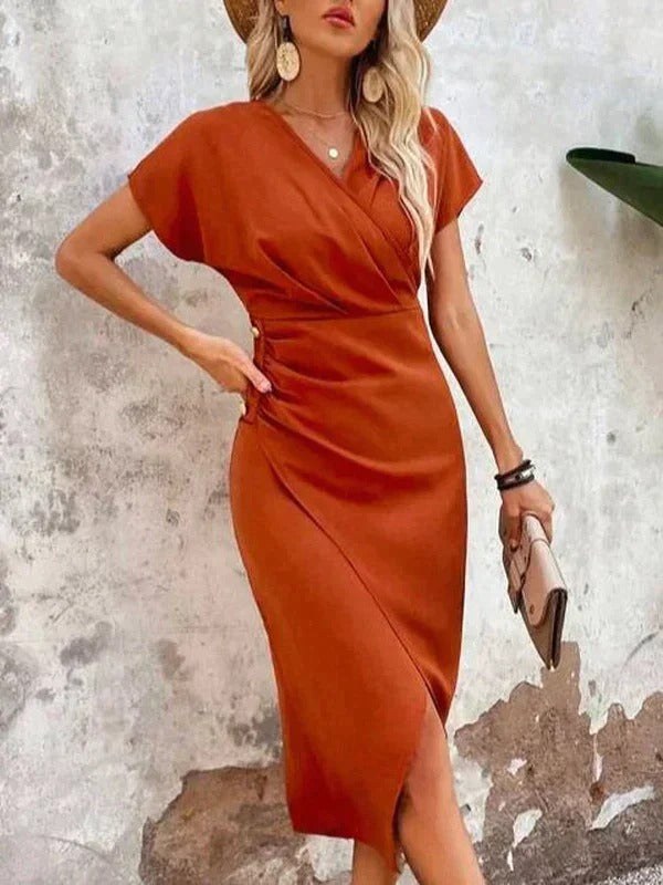 Ethelinda | Women's Wrap V-Neck Wedding Guest Midi Dress