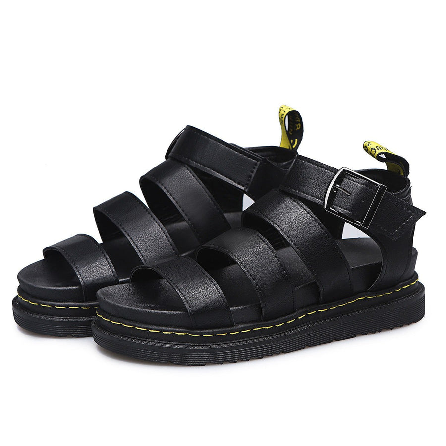 Etta | Women's Triple Strap Platform Ankle Buckle Sandals in Black