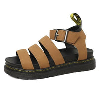 Etta | Women's Triple Strap Platform Ankle Buckle Sandals in Brown