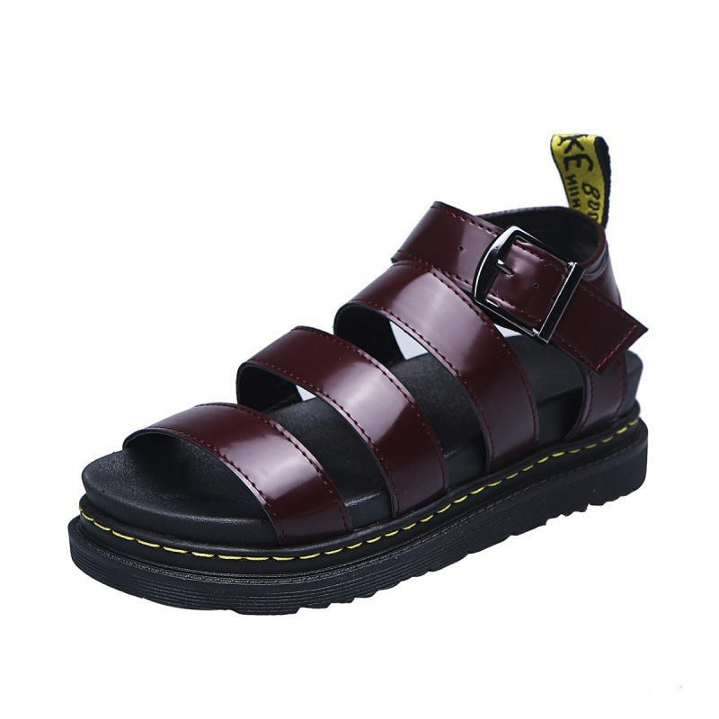 Etta | Women's Triple Strap Platform Ankle Buckle Sandals in Red