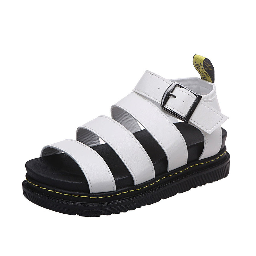 Etta | Women's Triple Strap Platform Ankle Buckle Sandals in White