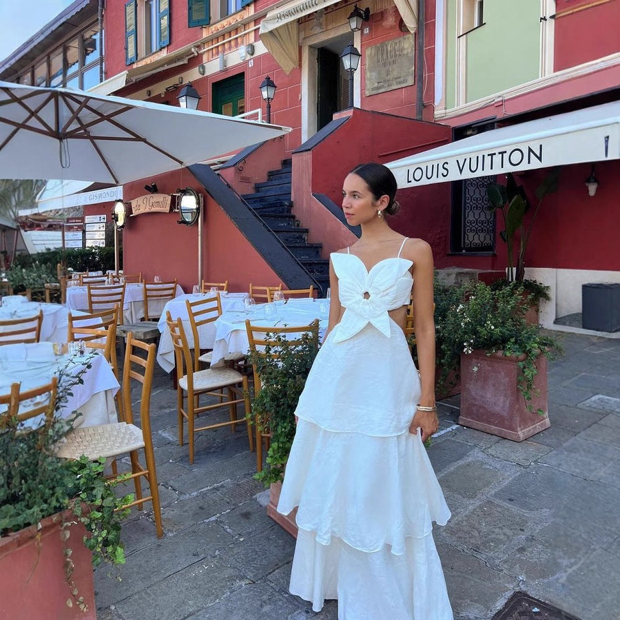 Eudocia | Women's Ruffle Maxi Dress in White