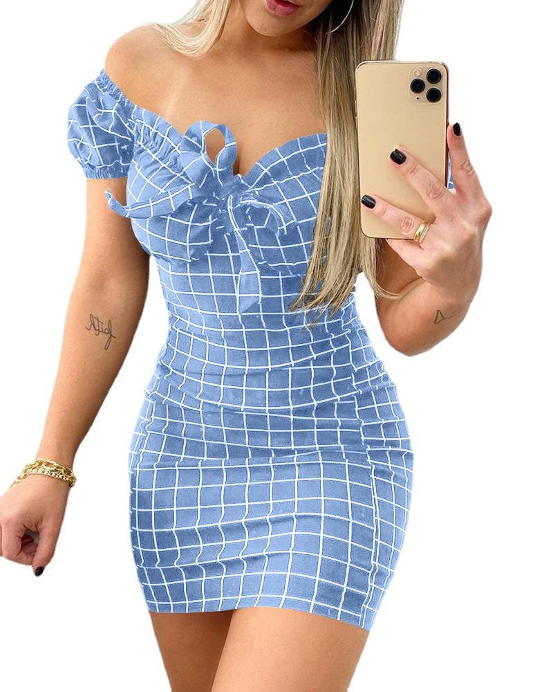 Eudora | Women's Ruffle Detail Bodycon Plaid Mini Dress