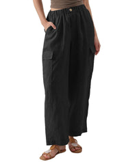 Eugenie | Women's Elastic Waist Pockets Casual Pants – Dress Pants in Black