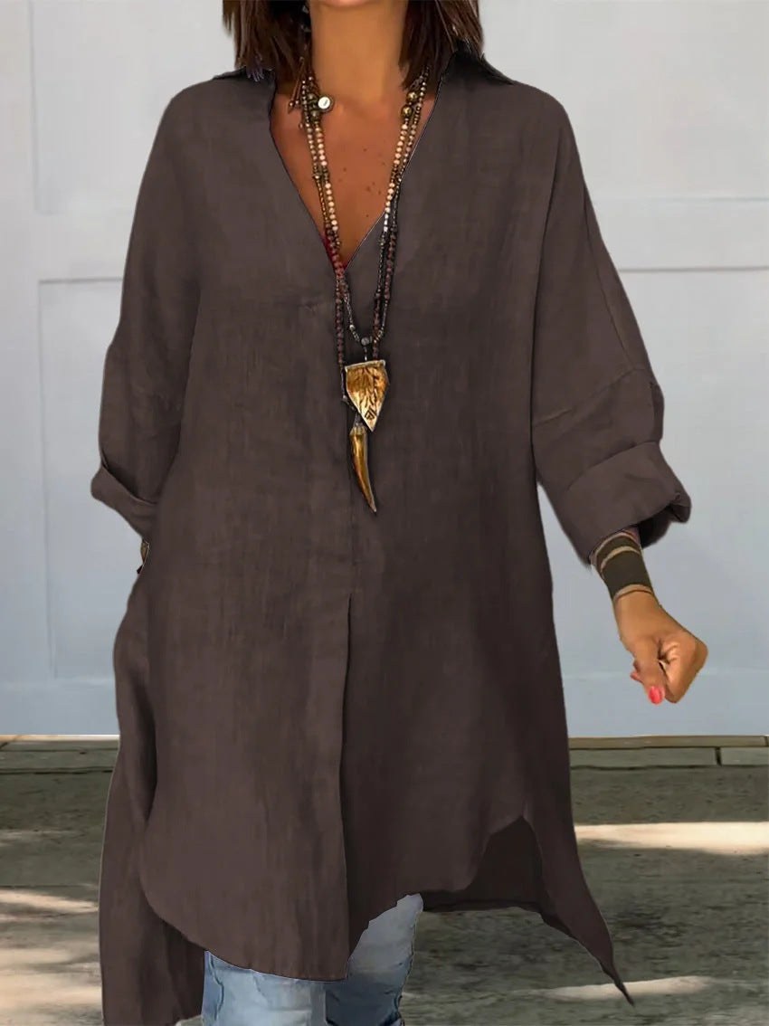 Eulalia | Women's Button-Front Casual Blouse in Dark Brown
