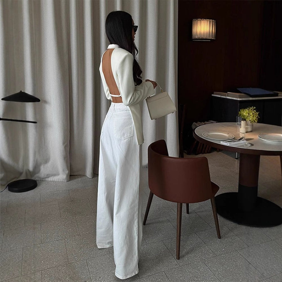 Eunice | Women's Pockets Elegant Modern Blazer in White