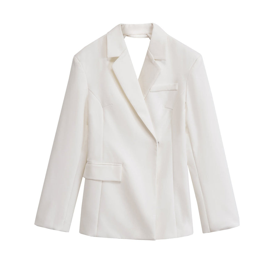 Eunice | Women's Pockets Elegant Modern Blazer in White