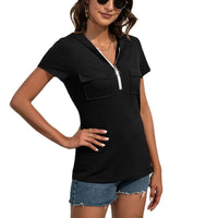 Euphrasia | Women's Zip Short Sleeve Pockets Top