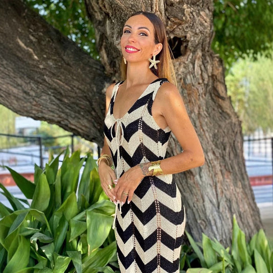 Eveline | Women's Elegant Maxi Dress in Black White