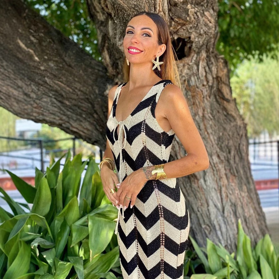 Eveline | Women's Elegant Maxi Dress in Black White