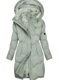 Evelyn | Women's Long Quilted Hooded Fleece-Lined Winter Coat in Green