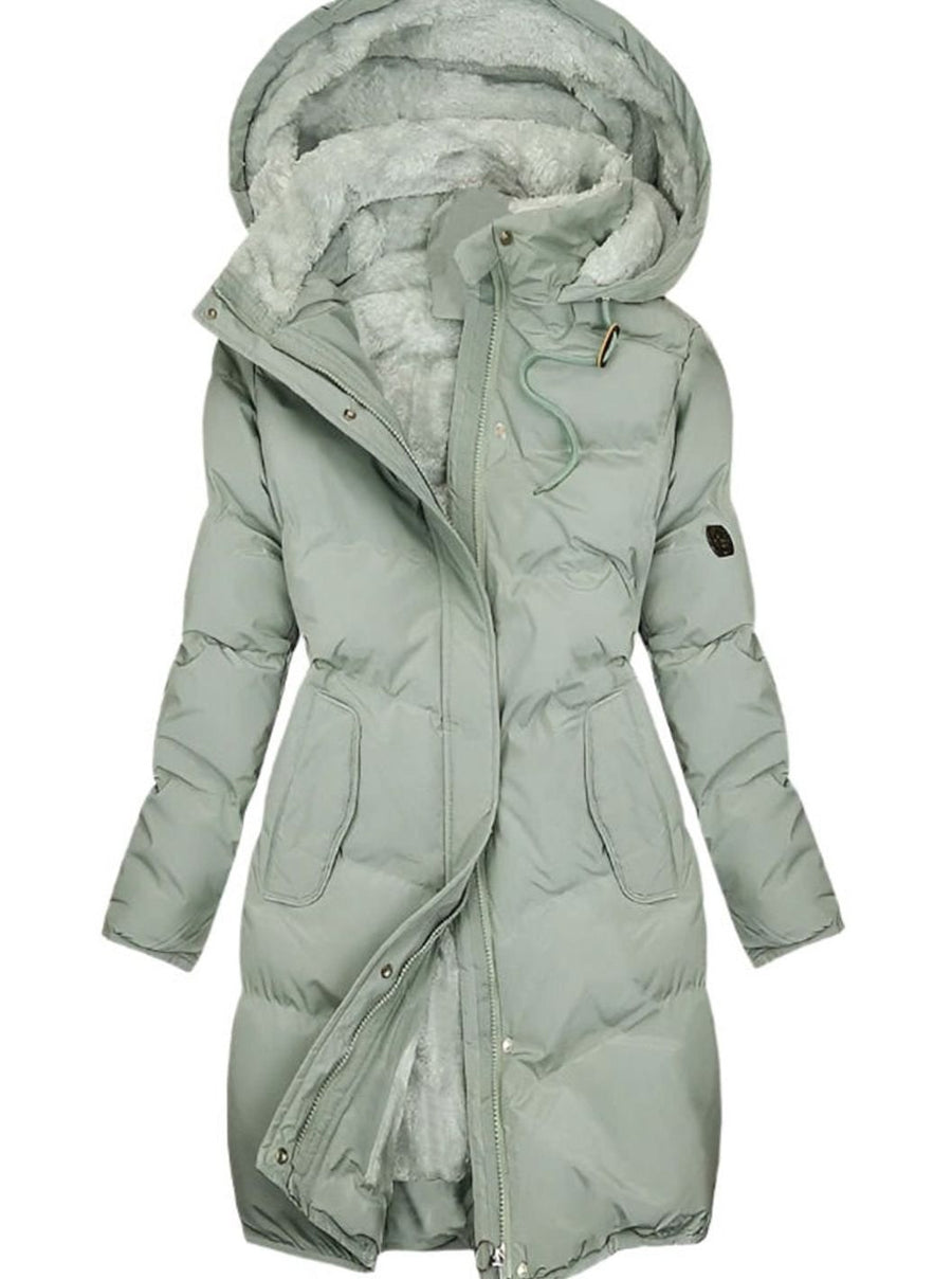 Evelyn | Women's Long Quilted Hooded Fleece-Lined Winter Coat in Green