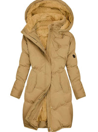 Evelyn | Women's Long Quilted Hooded Fleece-Lined Winter Coat in Yellow
