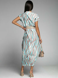 Everild | Women's Wrap Belted Elegant Maxi Dress in Blue