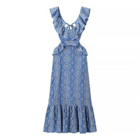 Everild | Women's Ruffle Detail Floral Maxi Dress in Blue