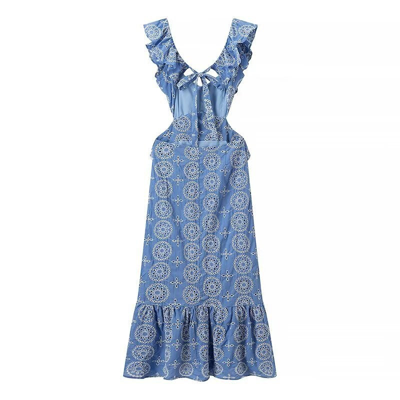 Everild | Women's Ruffle Detail Floral Maxi Dress in Blue