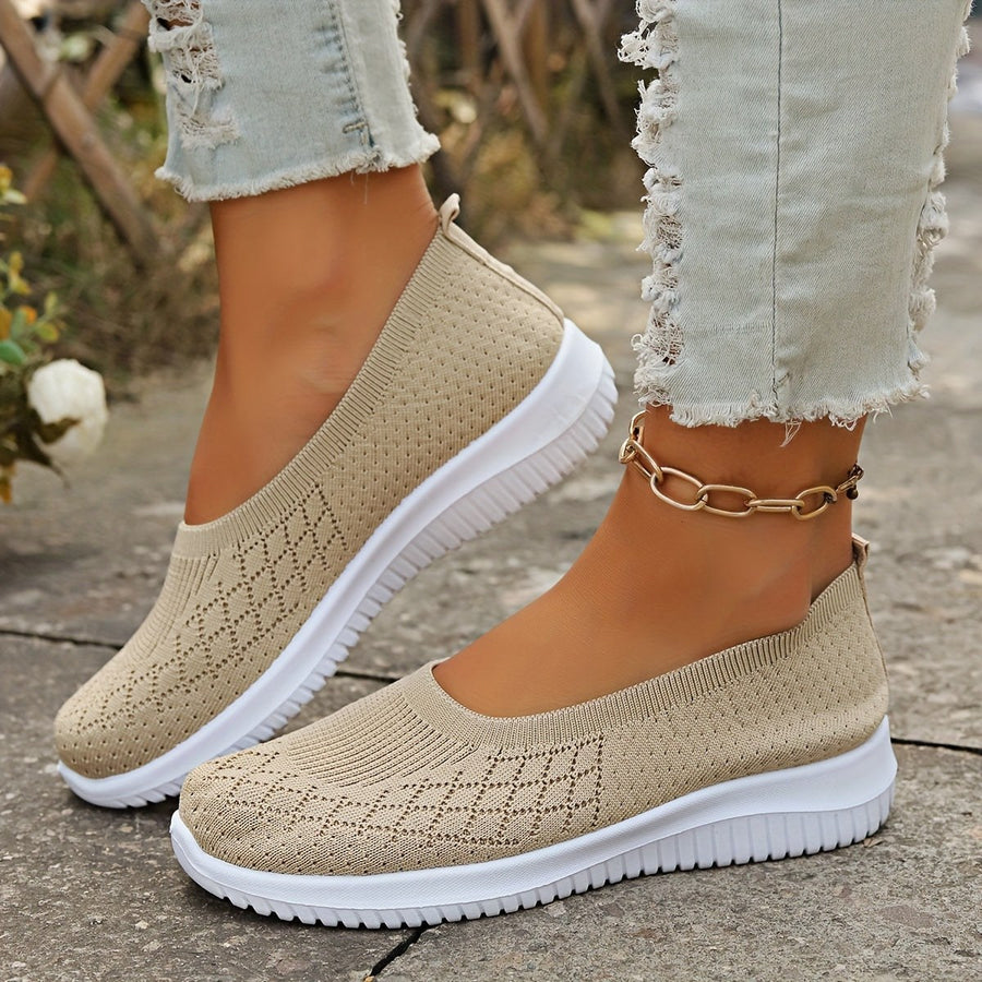 Fabienne | Women's Knit Upper Closed Toe Slip on Shoes in Apricot