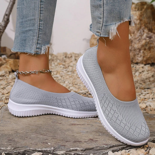 Fabienne | Women's Knit Upper Closed Toe Slip on Shoes in Gray
