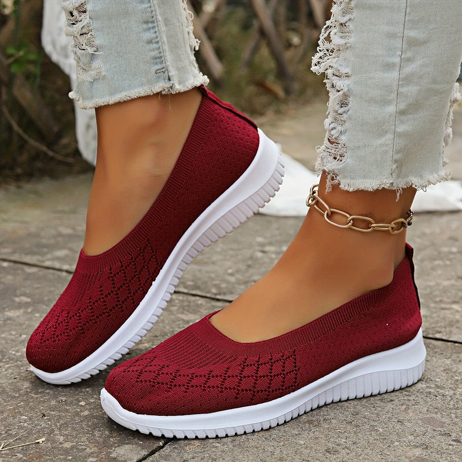 Fabienne | Women's Knit Upper Closed Toe Slip on Shoes in Red