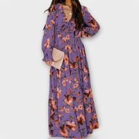 Fabiola | Women's Pleated Floral Maxi Dress in Purple