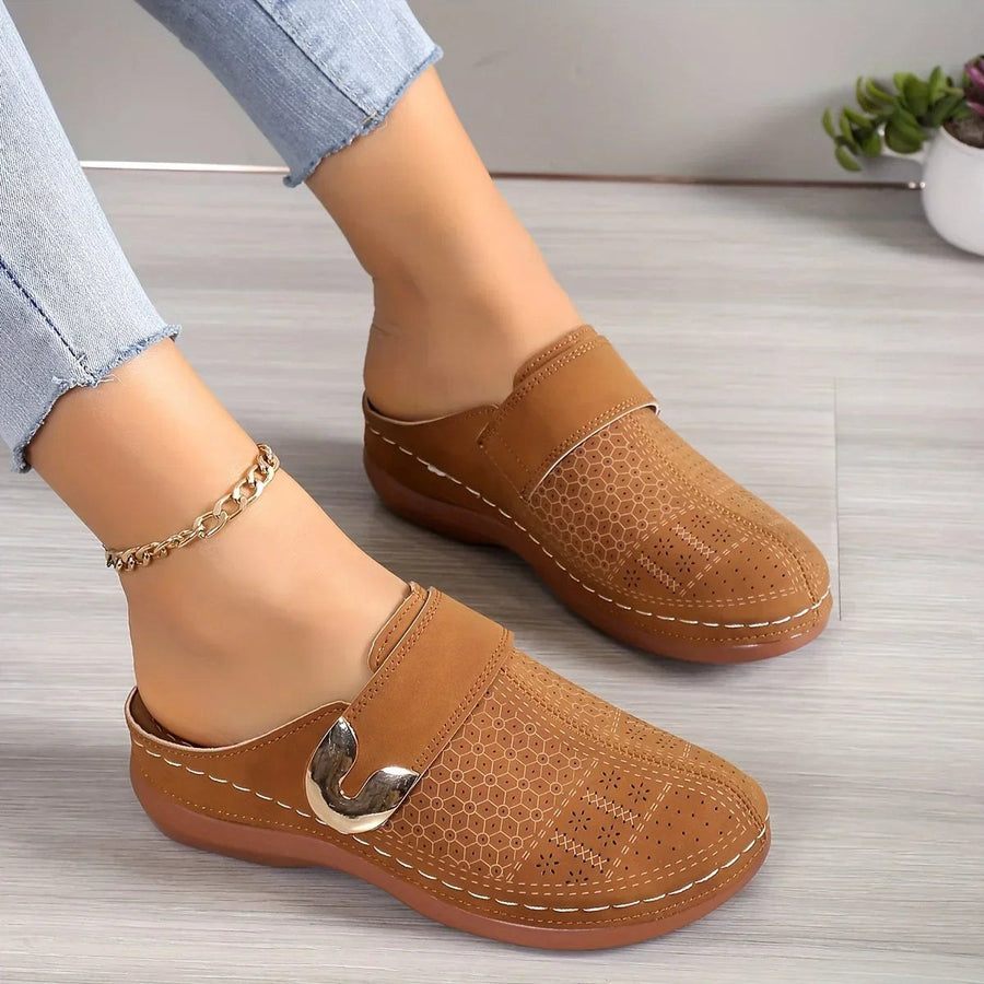 Fabrizia | Women's Perforated Slip-On Wedge Sandals in Brown